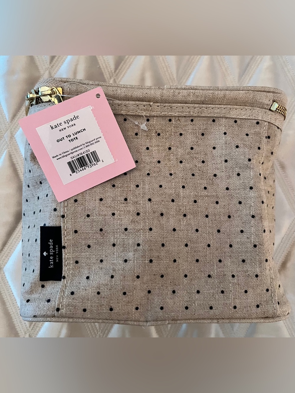 KateSpade 'Out to Lunch' Beige Polka Dot Lunch Tote - Picture 6 of 11